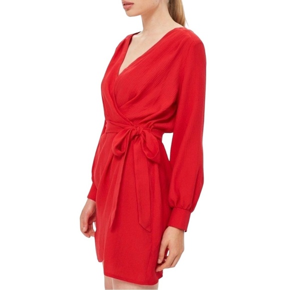 Topshop Red Bubble Satin Wrap Dress Size US 8 10N05PRED - Picture 1 of 14